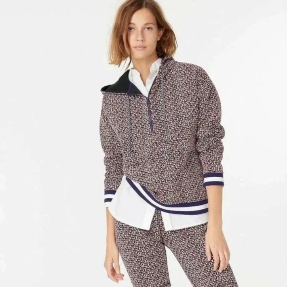 J Crew Speckled Jacquard Anorak Knit Hoodie Sweater S